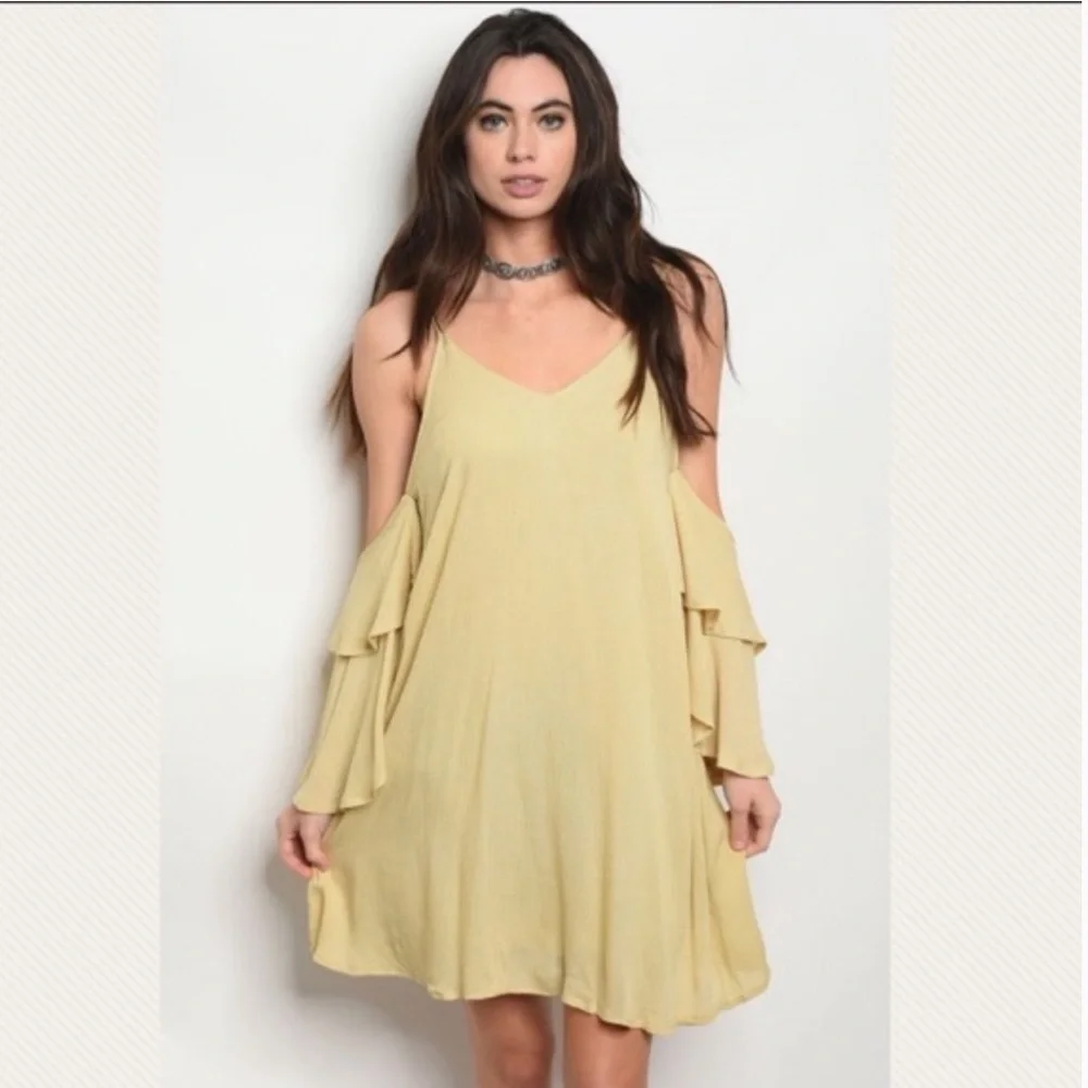 She and Sky Cold Shoulder Layered Sleeve Dress - Picture 1 of 8